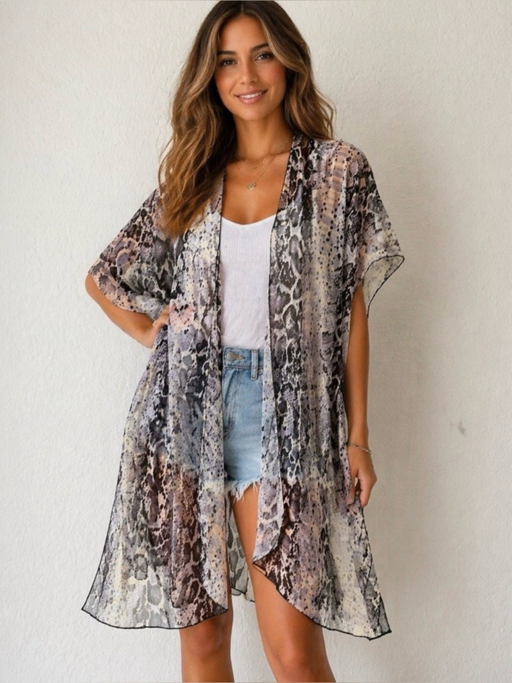 Steve Madden Sheer Snake Print Kimono